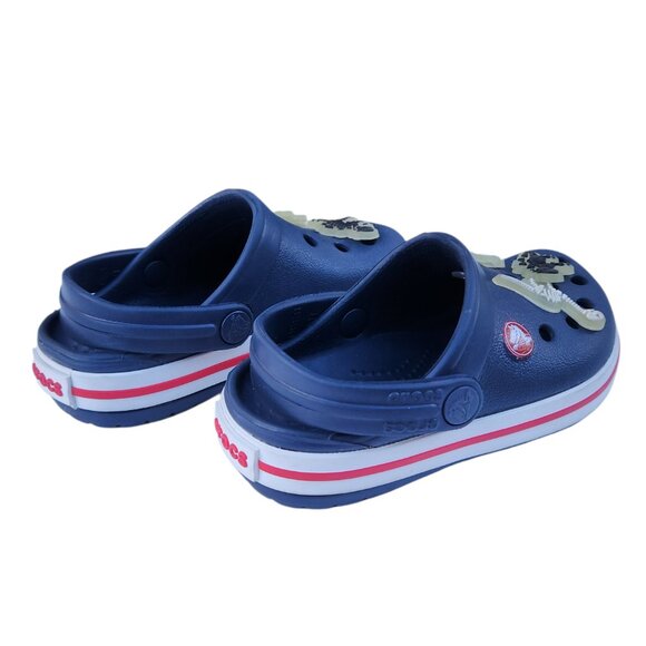 Crocs Kids Crocband Navy Blue Red White Stripes Clogs w/ Dinosaur Charms Size C6 - Picture 8 of 8